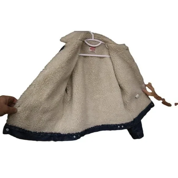 Vintage Levi's Sherpa Lined Denim Jean Trucker Jacket Coat Size 44R Made in USA - Picture 5 of 8